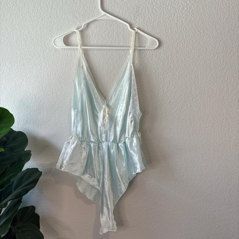 Elegant Light Blue Women's Satin and lace Romper